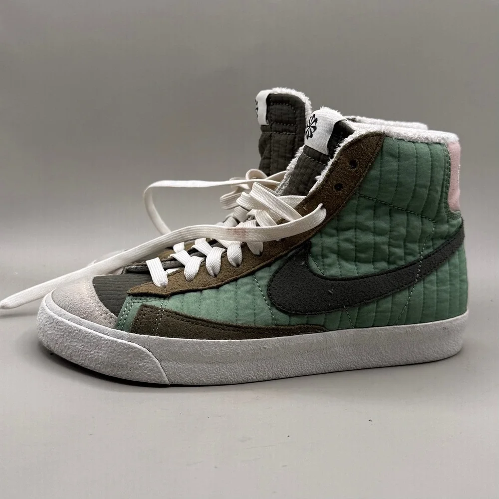 Nike Blazer Mid 77 Kids 5Y Quilted Fleece Lined Green Brown DO5216-331